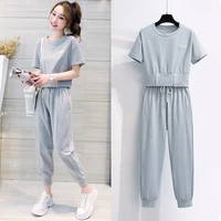 two piece suit korean sports suit summer new short sleeved casual suit womens short loose t shirt cropped trousers