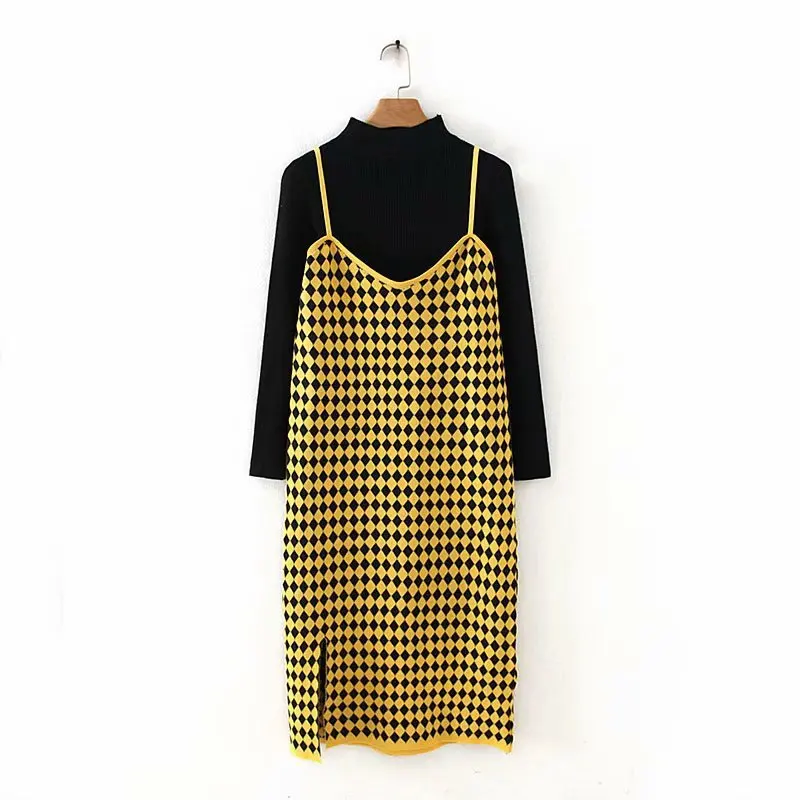 Платье в клетку с геометрическим рисунком европейском и американском стиле YD40