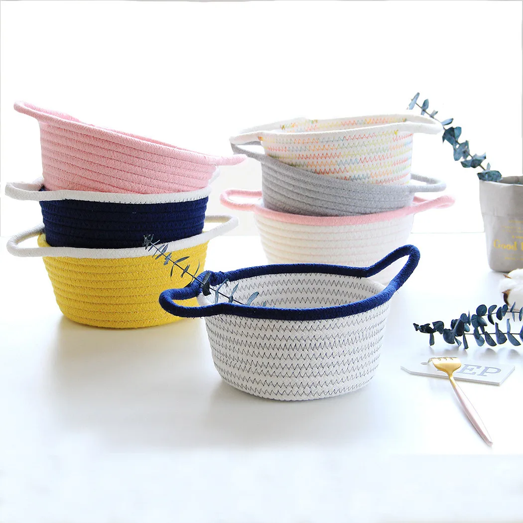 

1 *storage Basket Cotton Rope Woven Soft Basket Home Storage Organizer Bag With Handle Toy Key 100% Brand New And High Quality