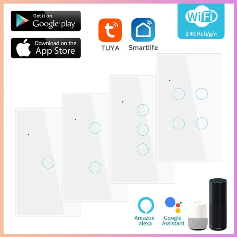 

Умный сенсорный выключатель света Tuya, настенный выключатель с поддержкой Wi-Fi и голосового управления, работает с приложением Smart Life и Alexa и ...