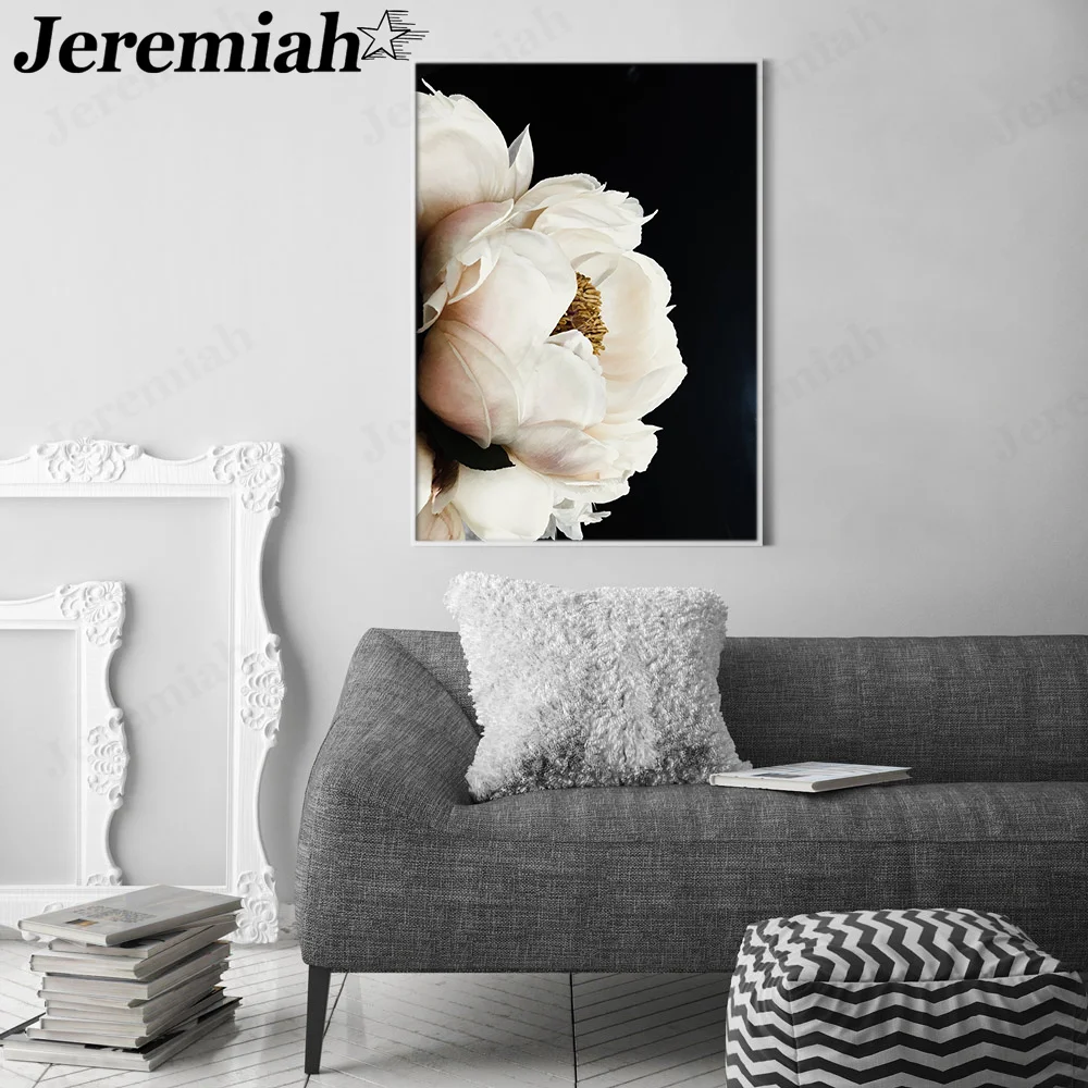 

Nordic Fashion Floral Canvas Poster Black and White Peony Painting Wall Art Modern Living Room Decoration Accessories