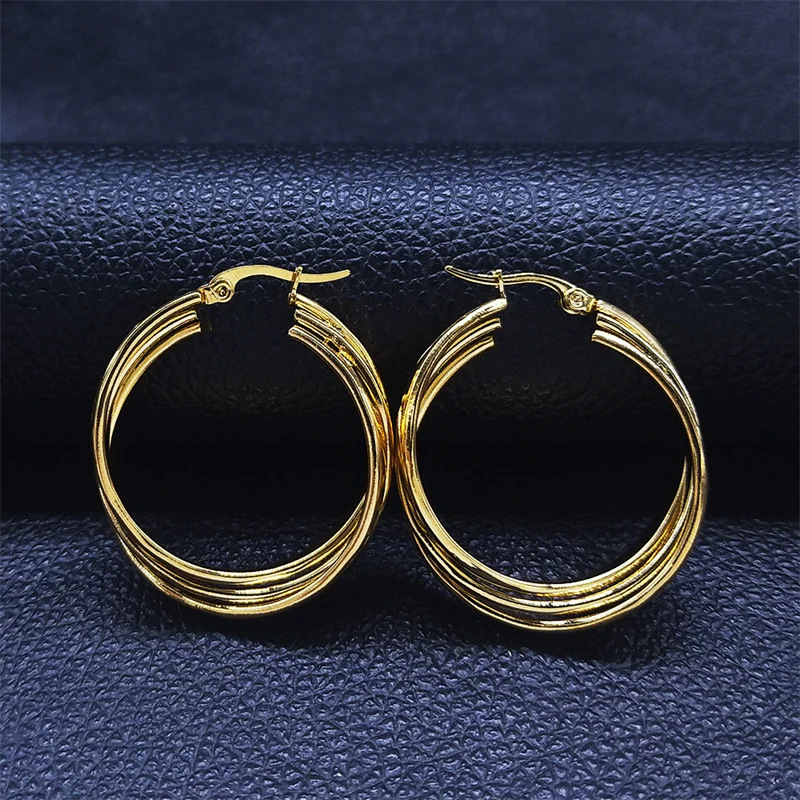 

2022 Stylish Stainless Steel Entwined Hoop Earring for Women Gold Color Circle Earrings Jewelry boucle oreille femme E9517S02