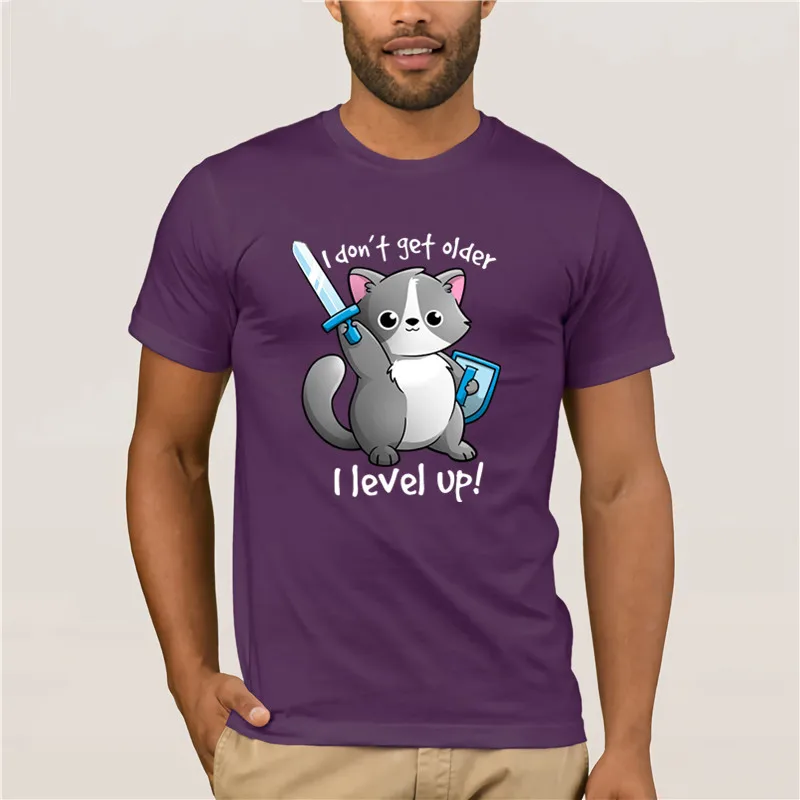 

Mens Short sleeve tshirt men 2021 brand men Level up cat Trendy Creative Graphic 100% Cotton T-shirt Top