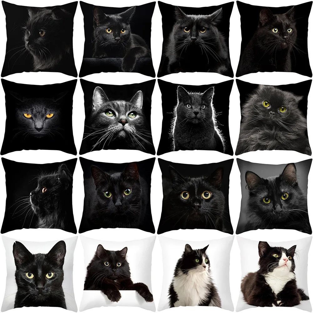 

45X45CM Black Cat Pillowcases Polyester Home Cute Kitty Animal Lover Cushion Cover Funny Home Decoration Pillow Cover