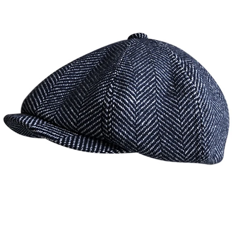 

Men's Hat Warm Tweed Octagonal Cap Black Blue Beret Herringbone Detective Newsboy Hats Retro Women Winter Cap Blm258