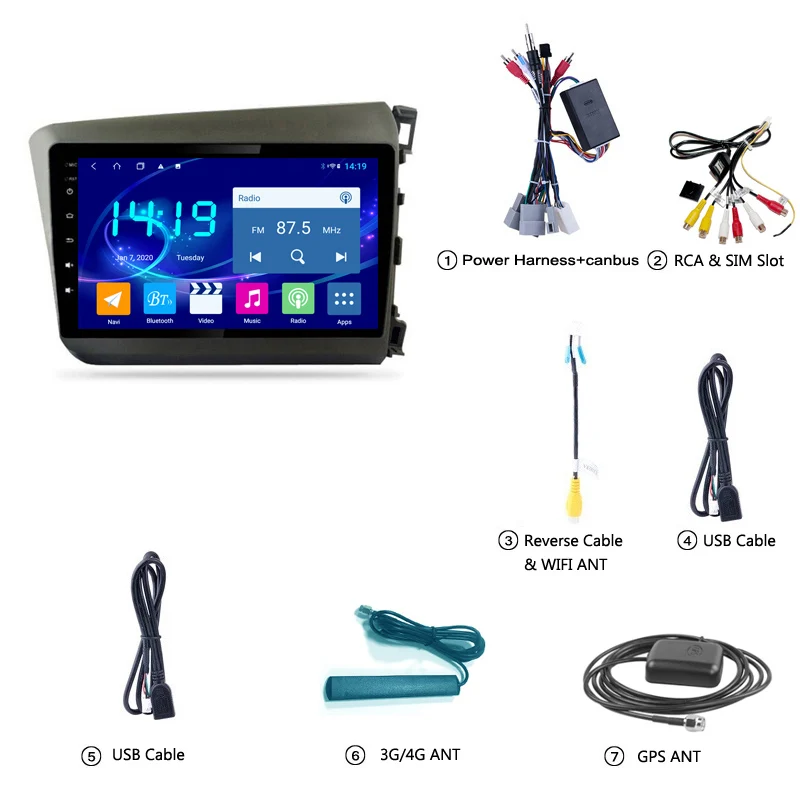

9 INCH IPS DSP CARPLAY 4G+64G Car Multimedia System For Honda Civic 2012-2015 Right Hand Drive GPS Navigation