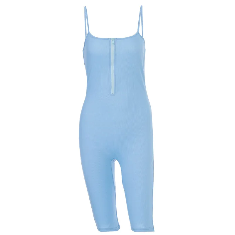 

2021 spring and summer Europe and the United States sexy sling low-cut zipper V-neck sports fitness jumpsuit women bodysuit