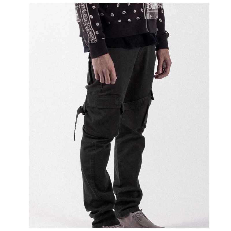 Брюки-карго мужские с ленточным карманом прямые штаны slim fit в повседневном стиле