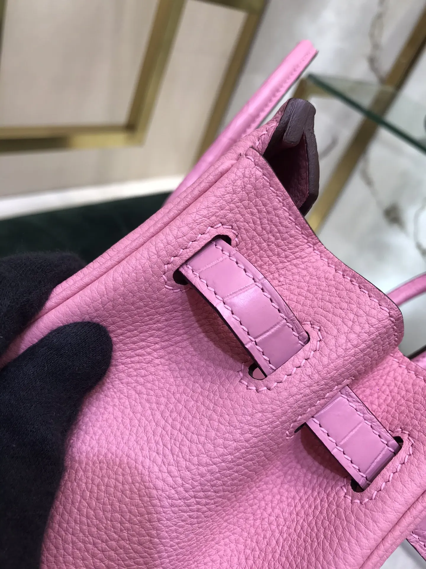 

Fully HANDMADE BRAND Handbag,25CM,Light Pink Crocodile with TOGO Leather,Luxury purse,Wax line stitiching,Fast delivery