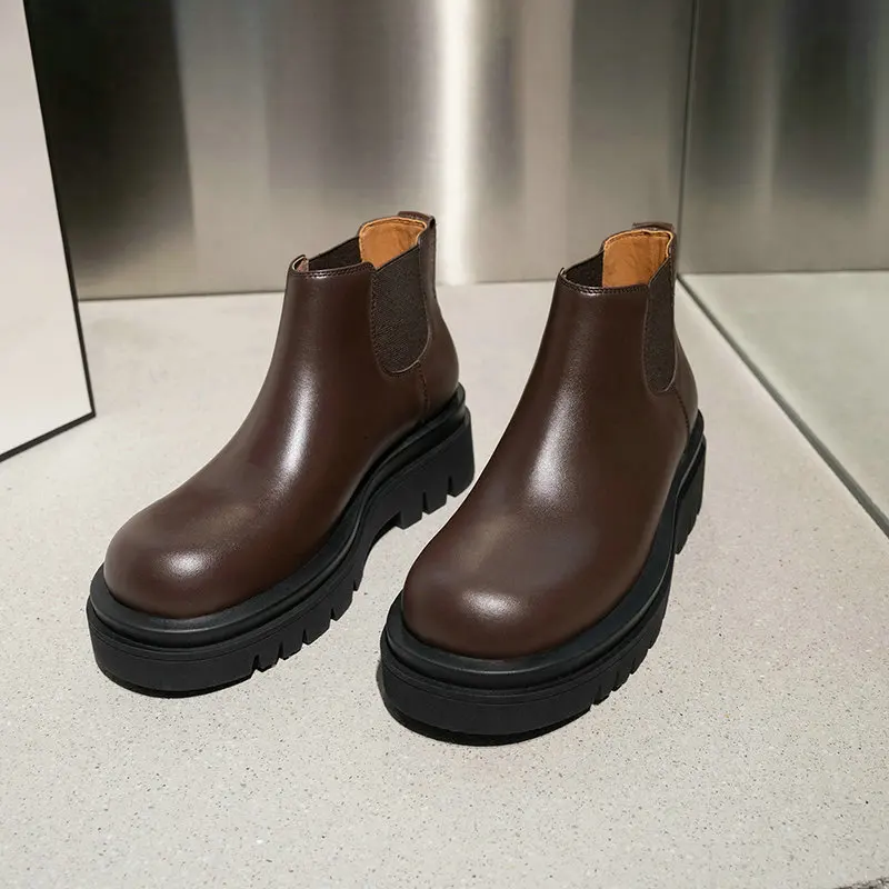

2020 Elegant Genuine Leather Autumn And Winter Shoes For Women Chunky Heels shoes Newest Party Basic Shoes Woman
