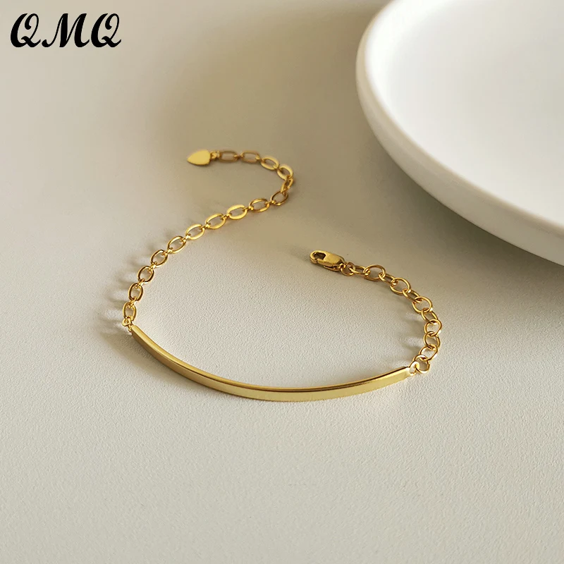 

925 Sterling Silver Strip Charms Bracelets for Women Girls Personality Handmade 18K Golden Bracelet Lobster Clasps Jewelry Ins