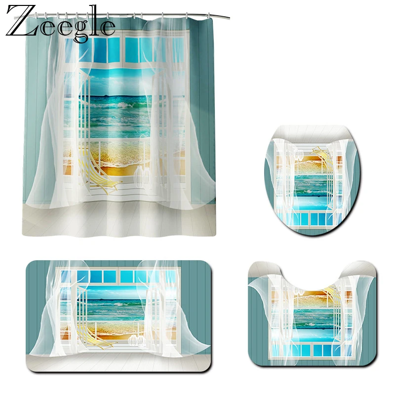 Zeegle Водонепроницаемая занавеска для ванной душевая противоскользящий Набор