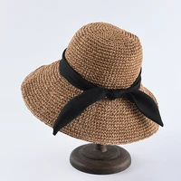 2021 womens beach sun straw hat travel foldable wide brim floppy summer uv protection cap panama straw dome bucket hat shade hat
