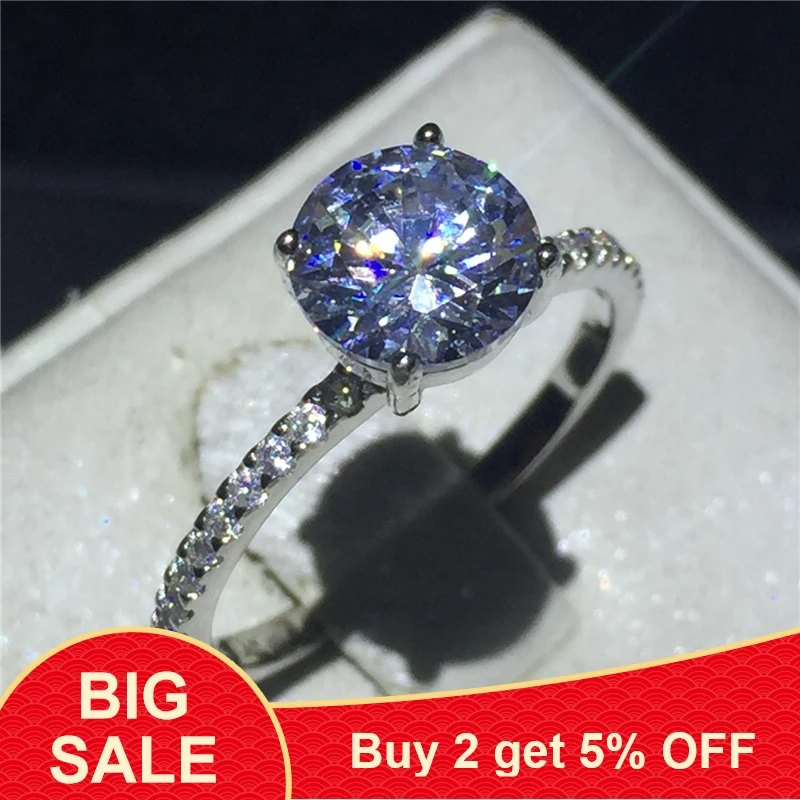 Ювелирные изделия с камнем солитером 100% цельное кольцо из стерлингового серебра