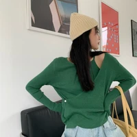 2021 autumn new knitted shirt irregular button hollow strapless sun protection female casual thin section long sleeved women