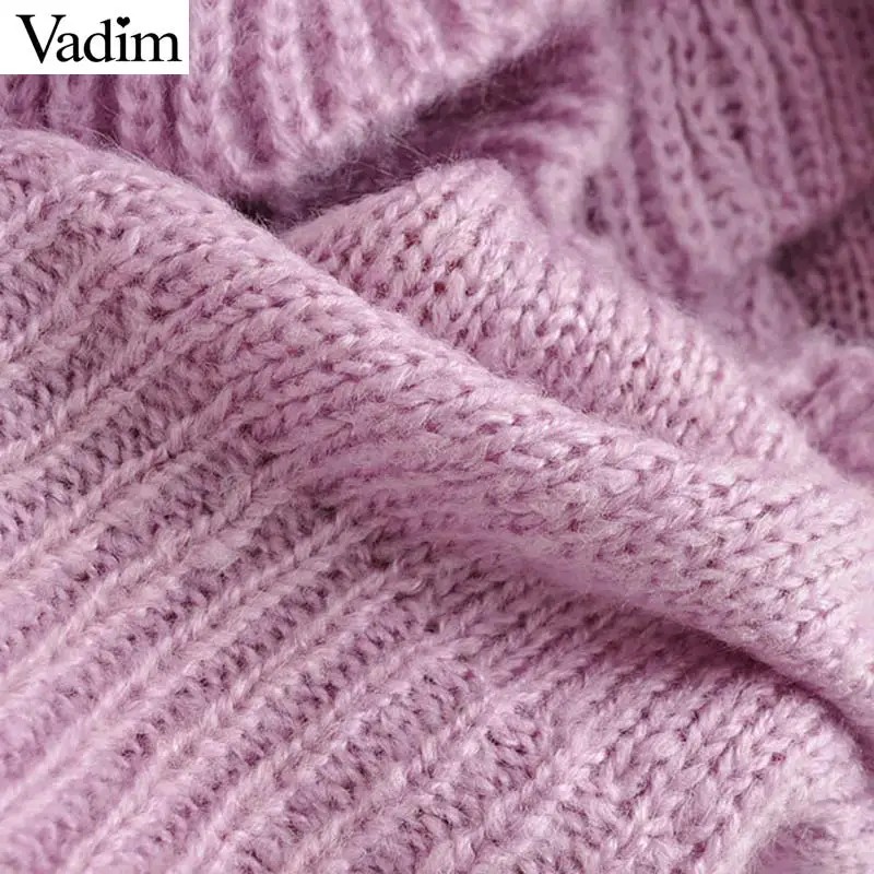 Vadim милый Женский вязаный свитер с оборками длинные рукава круглый вырез