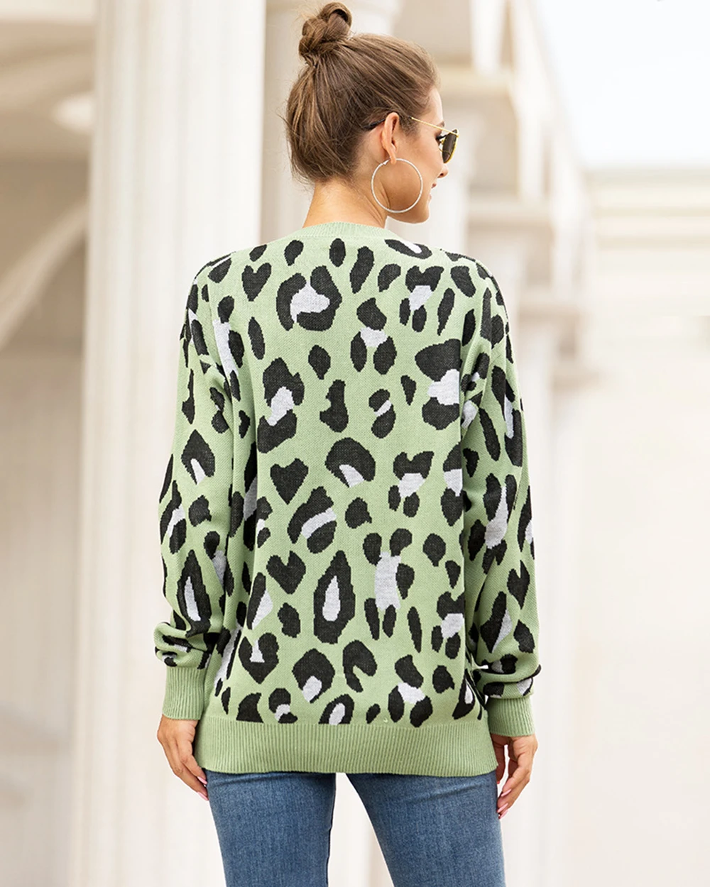 Женский трикотажный Повседневный свитер с длинным рукавом и V-образным вырезом |