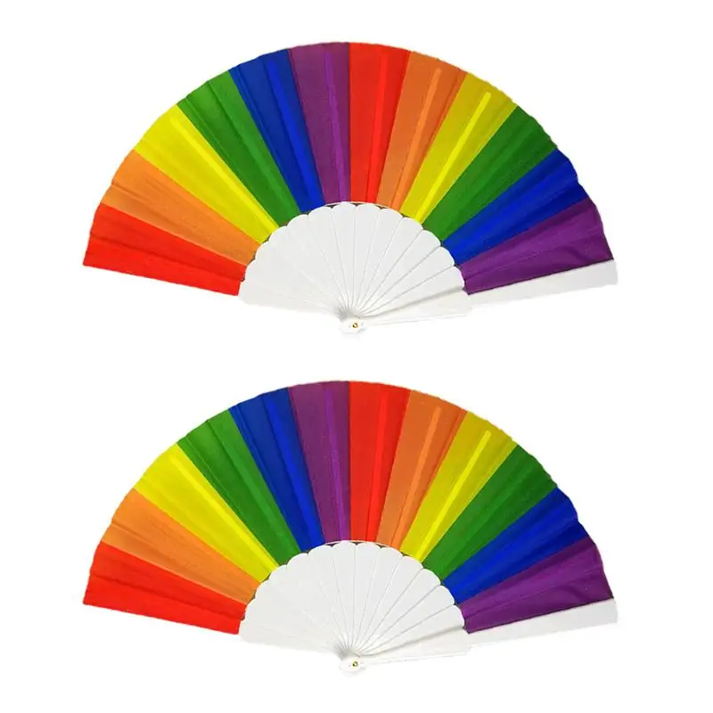

2pcs 23cm Rainbow Folding Fan Rainbow Fan Folding Fan For Party Home Decorative hand held fan chinese dance fan