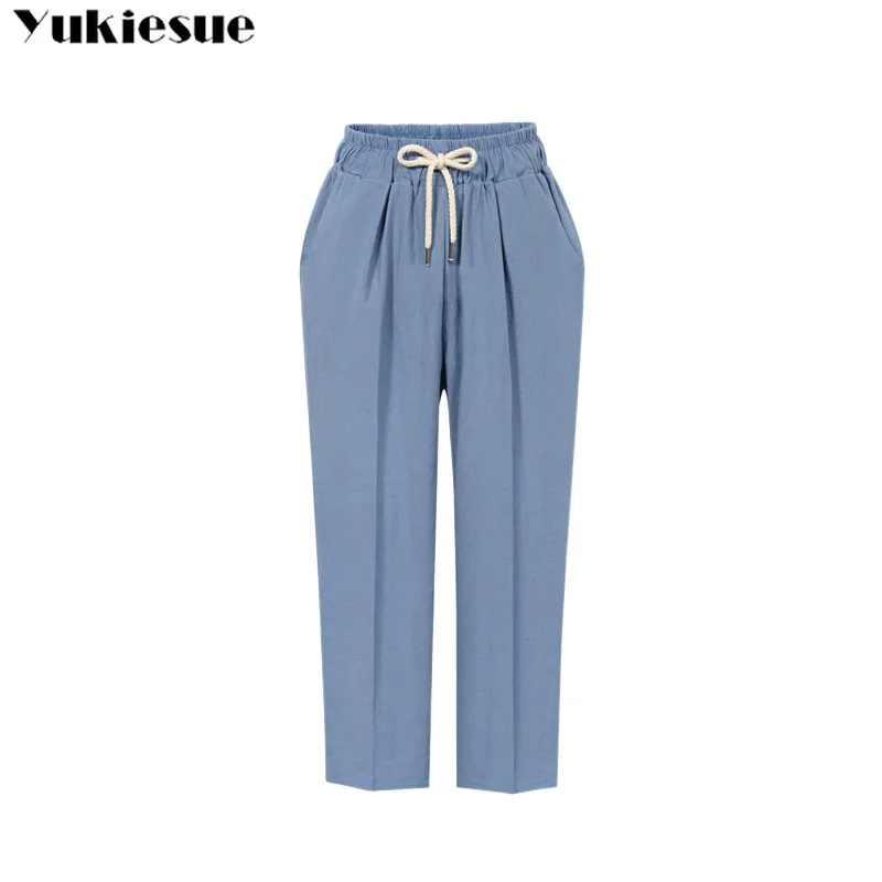 Повседневные брюки цвета хаки с высокой талией женские летние офисные карманами