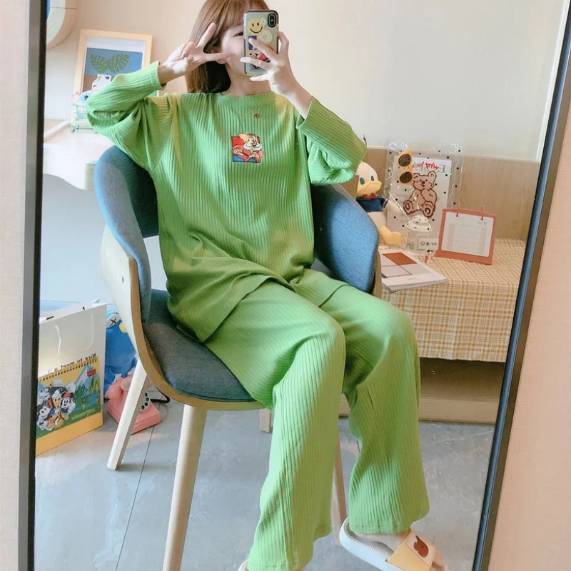 Disney Snow White Ladies Pajamas Set Sleepwear Home Wear Cartoon DwarfPrint Pajama Female Casual Long Sleeve Plus Size Sets Suit