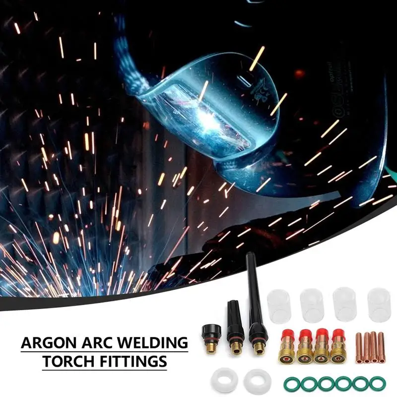 

23 PCS TIG Welding Torch Stubby Collet Gas Lens Pyrex Glass Cup Kit For Tig WP-17/18/26 Torch Welding Accessories