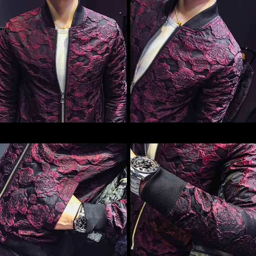 

Mens Autumn Jacquard Bomber Baseball collar Jackets Men Luxury Party Male Slim Fit Jacket Outfit Club Bar Coats