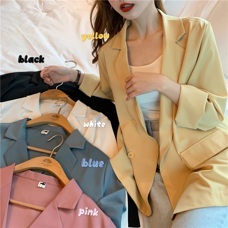 

Net red thin suit pure color Simplicity jacket Women summer new style spring Korean loose British style casual suit jacket Women