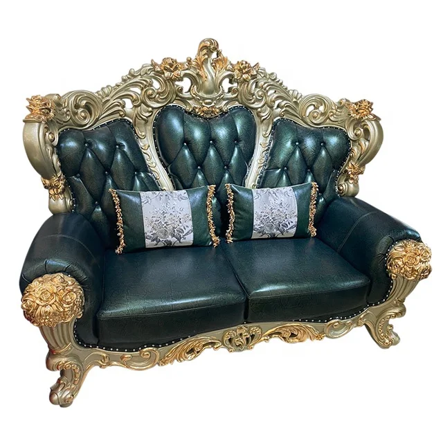 Top Grade French Style Carved Solid Wood Hight Quality Paint And Gold Leafs Extra Luxurious Classic Living Room Set Sofa