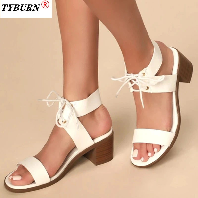 

Summer Square Root Fashion Shoes Ladies Sandals 5CM High-heel Square Toe Sandals Ladies Lace-up Ladies Platform Sandalsmujer