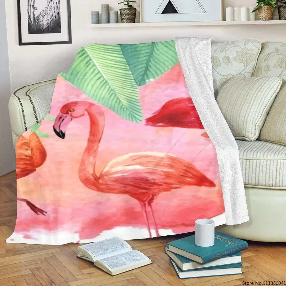 

Beautiful Seamless Pattern of Pink Hand-Drawn custom blanket Flamingos and Bright Palm Leaves blanket Fuzzy Soft Blanket