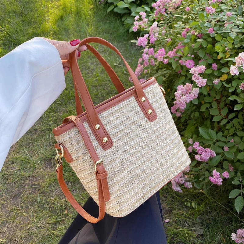 

Модные летние соломенные пляжные кошельки, женские сумки через плечо, сумки через плечо, новинка 2021, женские сумки-мессенджеры, тоут высоког...