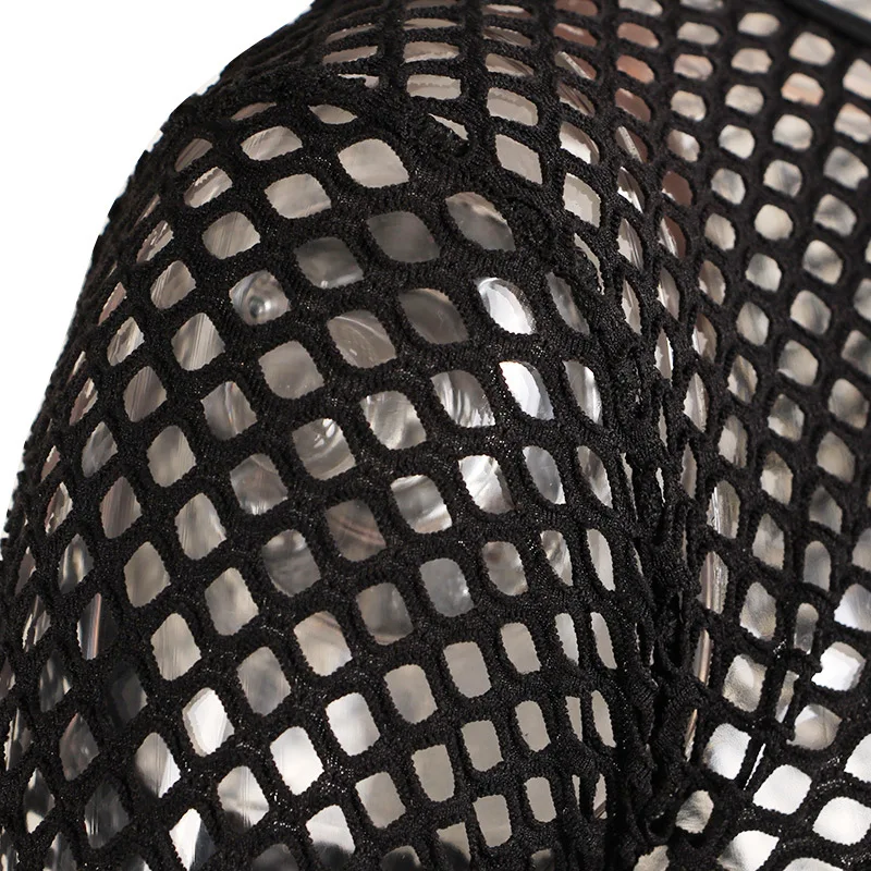 

Summer New Tshirt Mesh Fabric Short O-Neck Hollow Out Streetwear Sexy Women Shirts Funny T Shirts Women Black Mesh Top