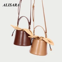 2021bucket bag handbags women brown bags new style bow shoulder bag messenger bag genuine first layer cow leather large capacity