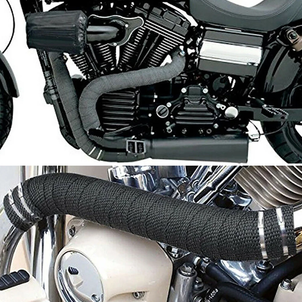 

5M Roll Fiberglass Exhaust Manifold Headers Pipe Heat Wrap Tape Blacks +4 Ties Kit