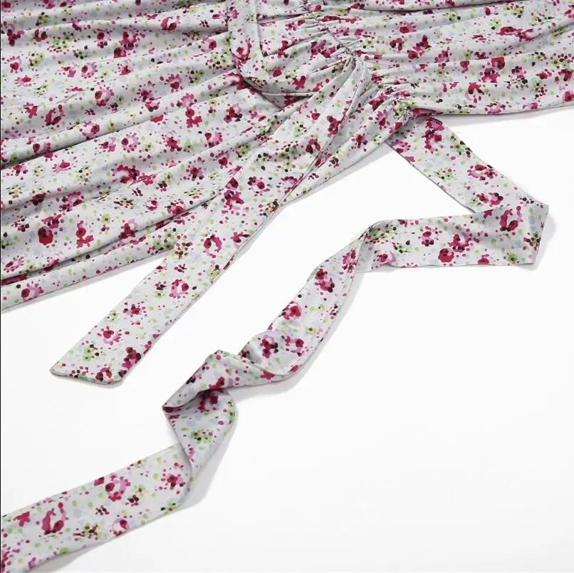 Long Parent-child Dress Cotton Flower Print Tie Bow Belt Mother And Daughter Family Clothes | Мать и ребенок
