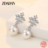 zdadan 925 sterling silver crown zircon pearl dangle earrings for women charm wedding jewelry accessories