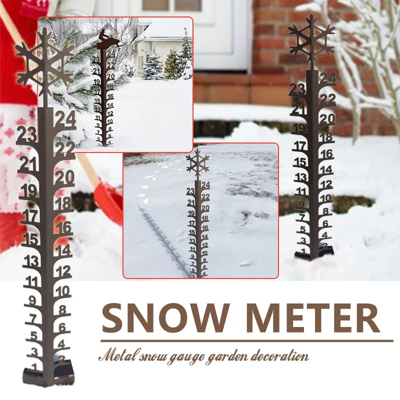 

24" Snowflake Snow Gauge Retro Metal Snow Measurement Creative Outdoor Decor For Courtyard Lawn Gardening Decoration