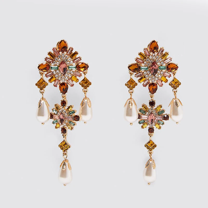 Женские серьги в стиле бохо с блестящими кристаллами ZA свадебные серьги-подвески