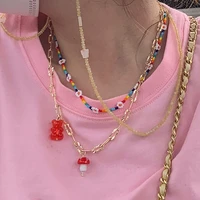 harajuku red gummy bear mushroom charm choker necklace for women gold color long chain necklace girl korean y2k boho jewelry new