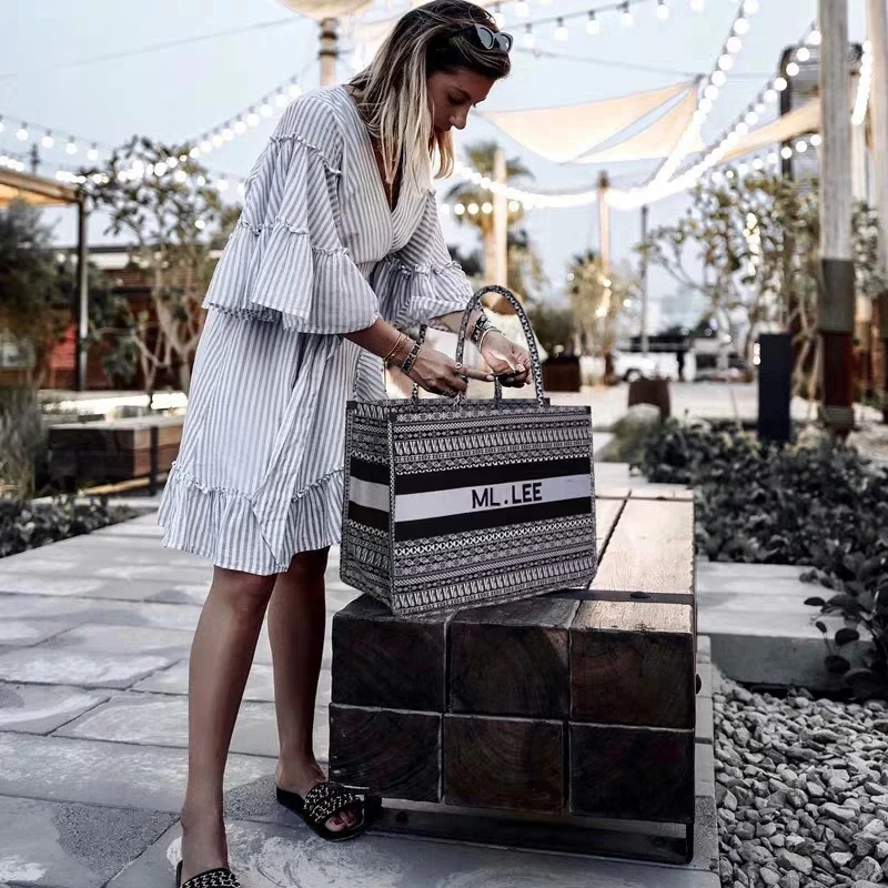 Женская сумка тоут в полоску высокое качество Холщовая Сумка на плечо роскошная