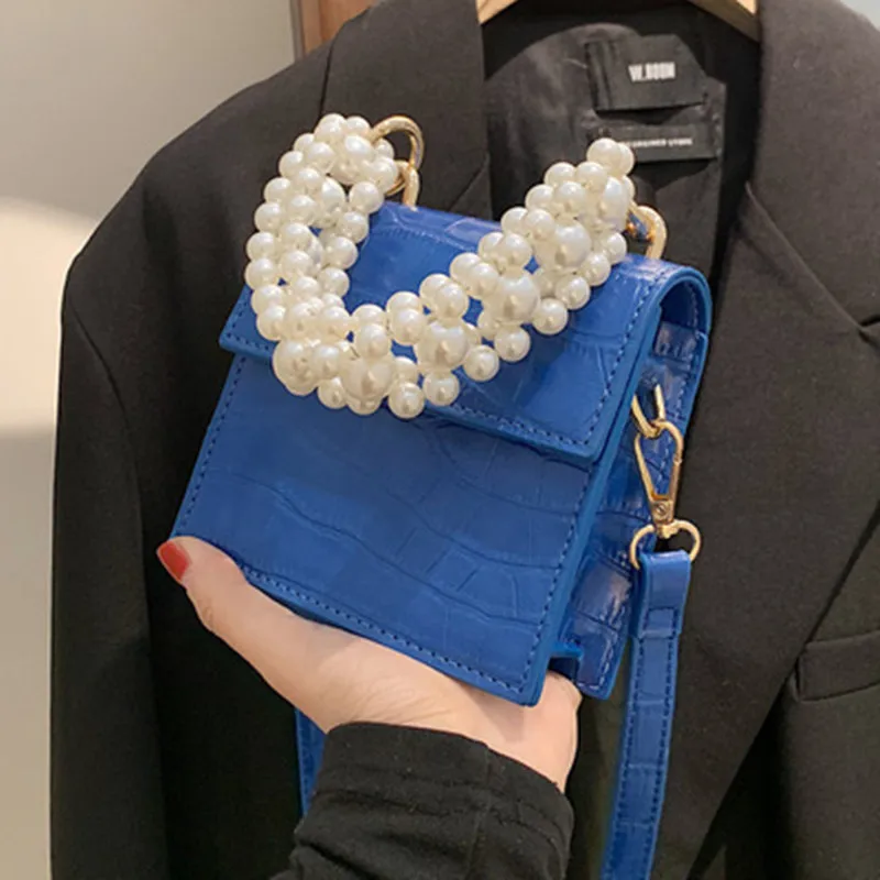 

Crossbody Bags Women's Summer 2021 New Fashion Pearl Portable PU Leather Small Top-Handle Bags One Shoulder Messenger Mini Bag