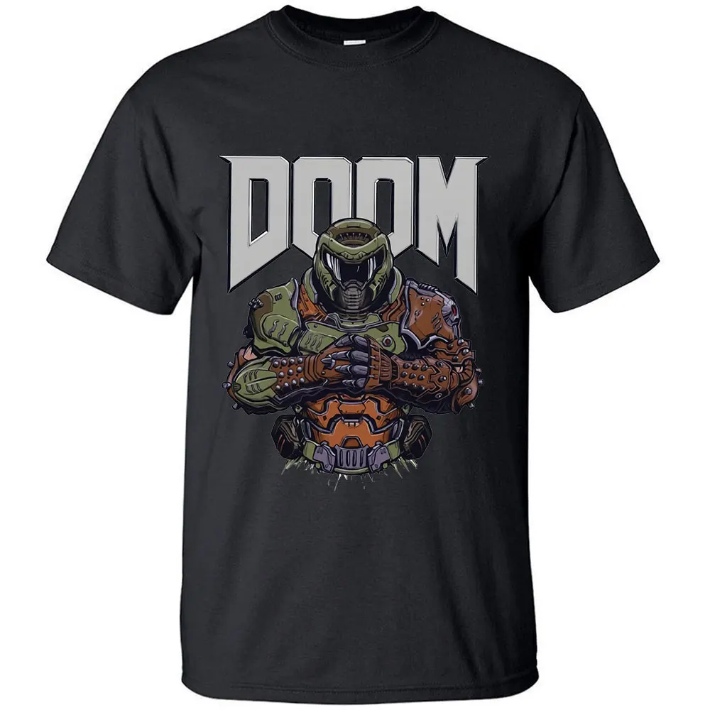 

Cool Doom Eternal T Shirt Men Short-Sleeve Game Slayer Skull Tshirt Printed Streetwear T-shirt Pure Cotton Slim Fit Tee Tops