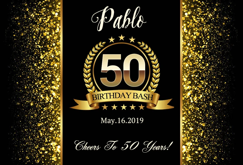 Пользовательское имя Happy 50th День рождения золотого цвета с узором в горошек