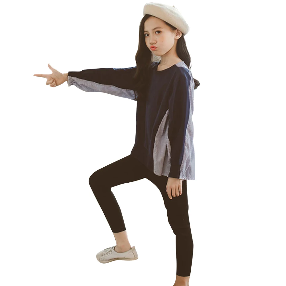 Детская полосатая одежда топы и штаны костюмы для девочек леггинсы