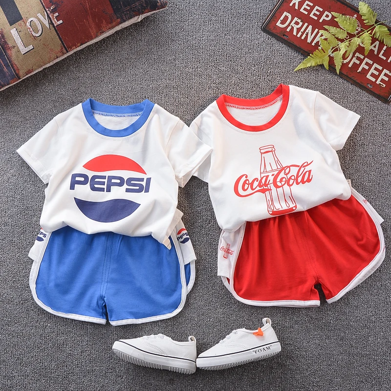 

New Toddler Boys Girls Clothes Sets Fashion Summer Children Kids Cotton Cola T-Shirt Short 2Pcs/Sets Infants Clothing Tracksuits