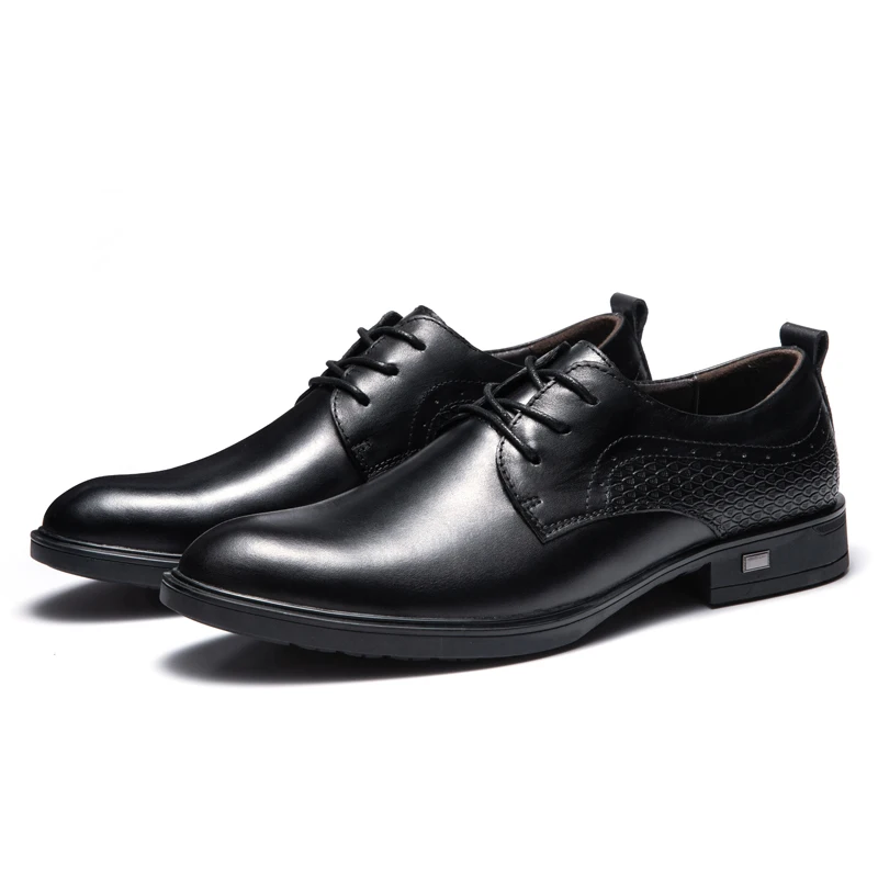 2021 Style Mens Shoes Dress Genuine Leather Classics Black Lace Up Derby Shoe Man Comfortable Party Office Formal Shoes For Men