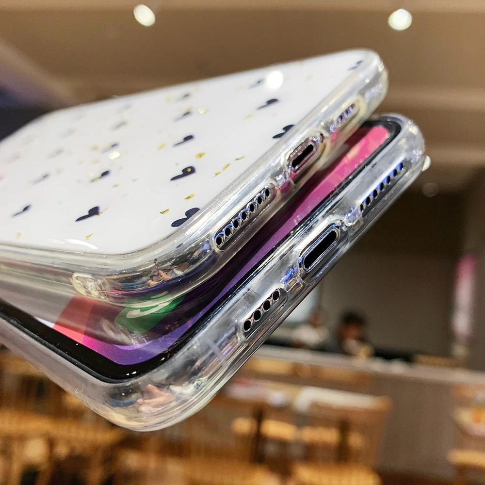 SUYACS Золотой фольгированный чехол для телефона с сердечком iPhone 11 Pro Max XS XR X 6 6S 7 8 Plus