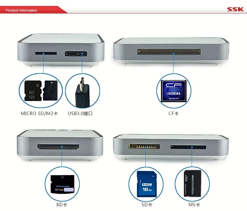 Акция Usb внутренний кардридер ручка привод Ssk один металлический Usb3.0 кардридер для Sd Tf высокоскоростной Cf памяти 056