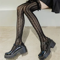 2021 new black and white lace high tube thigh knee socks female cute long tube love lace japanese college style