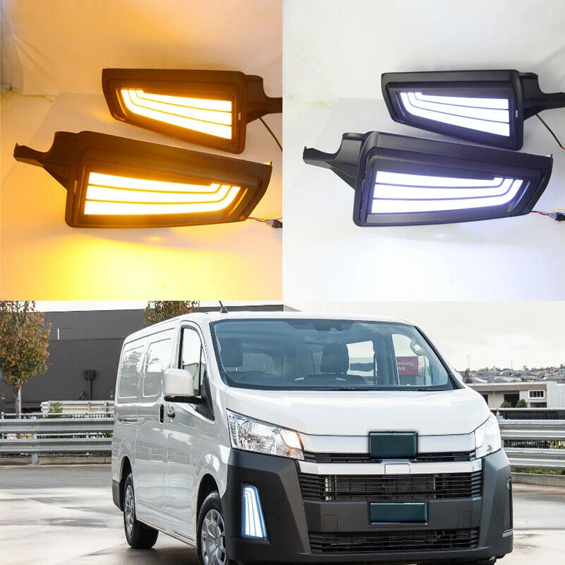 

NEW-Car LED DRL Daytime Running Light Fog Signal Lamps for Toyota Hiace 2019 2020